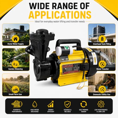 Image of LAKSHMI 0.5 HP Self Priming Monoblock Water Pump | Single Phase 240V | 2800 RPM | 25 x 25 mm | Head 6-30 m | 900-2400 LPH | Domestic Water Supply Pump