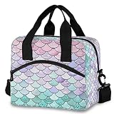 Mermaid Scale Lunch Bag with Adjustable Shoulder Strap Mermaid Princess Dream Unicorn Insulated Lunc