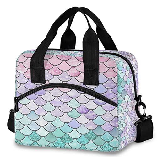 Mermaid Scale Lunch Bag With Adjustable Shoulder Strap Mermaid Princess Dream Unicorn Insulated Lunch Bags Box Cooler Thermal Reusable Lunch Tote Bag For Women Men #TOP20