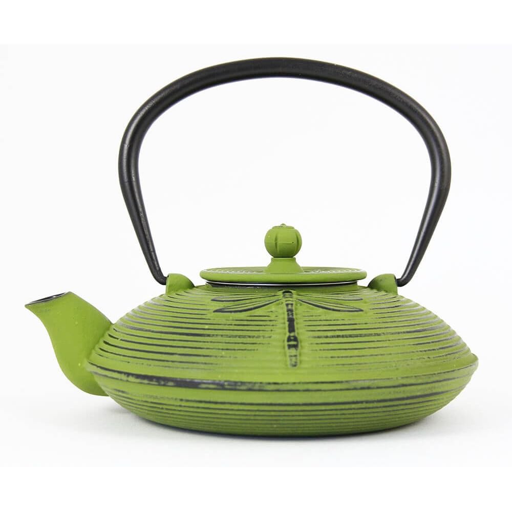 Théière japonaise verte libellule en fonte émaillée avec filtre 80cl