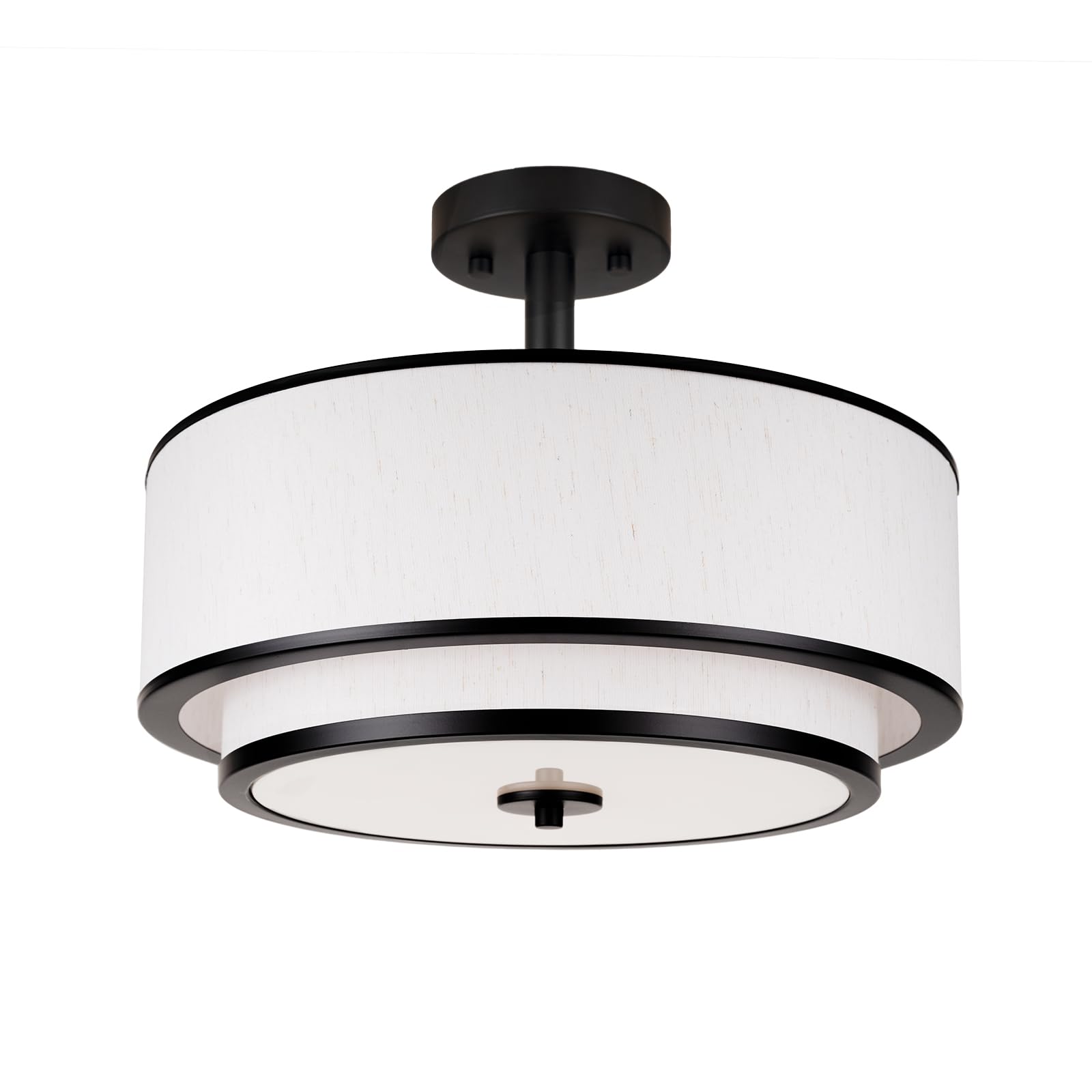 Edwarmlux 3-Light Semi Flush Mount Ceiling Light, 16" Drum Light with White Fabric Shade, Modern Close to Ceiling Lamp for Living Room Bedroom Dining