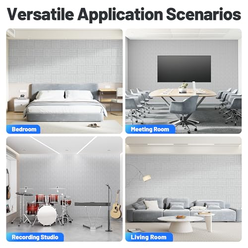 Image of 20 Pack Sound Proof Foam Panels for Walls, Acoustic Panels Self-Adhesive | 12 inch X 12 inch X 0.4 inch Slatted Soundproof Wall Panel, High Density Sound Absorbing Panel for Gaming Recording Studio Decor-Gray