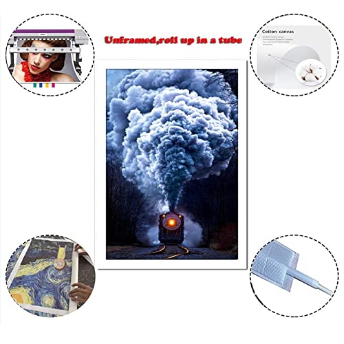 Wjoonn Steam Train Roaming On The Tracks Smokey Train Scenery Poster Decorative Painting Canvas Wall Art Living Room Posters Bedroom Painting 16X24Inch(40X60Cm) #TOP1
