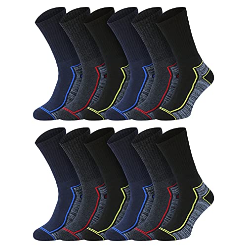 Socksmad Work Socks 12 Pair – Mens Socks for Work Boots – Reinforced Heels and Toes Hunter Boot Socks – Enhanced Cushion Support – Comfortable Design – Ideal for Mechanics, Construction Workers