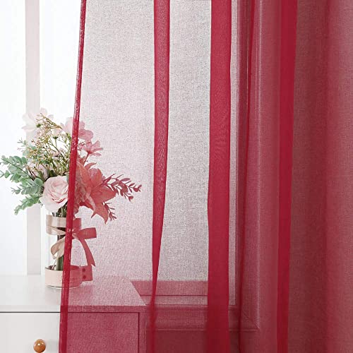 MIULEE 2 Panels Sheer Window Curtains Elegant Window Voile Panels/Drapes/Treatment for Bedroom Living Room 55" Wx110 L Rod Pocket Red - Image 2