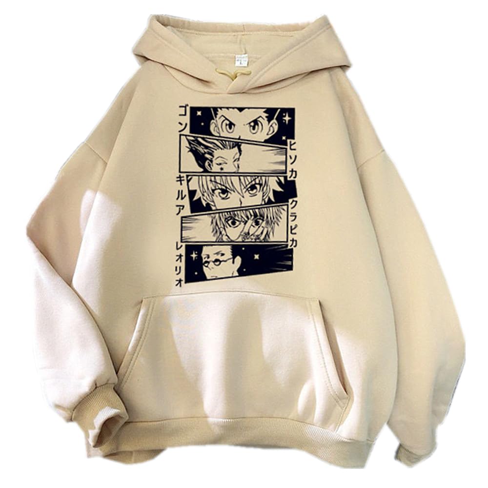 Charous Unisex Khaki Anime Manga Hunter×Hunter Cartoon Print Hoodie, Casual Loose Sweatshirts Used For Manga Fans Cosplay Gift
