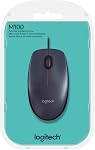 Logitech M100 Wired USB Mouse, 3-Buttons, 1000 DPI Optical Tracking, Ambidextrous PC/Mac/Laptop - Dark/Black