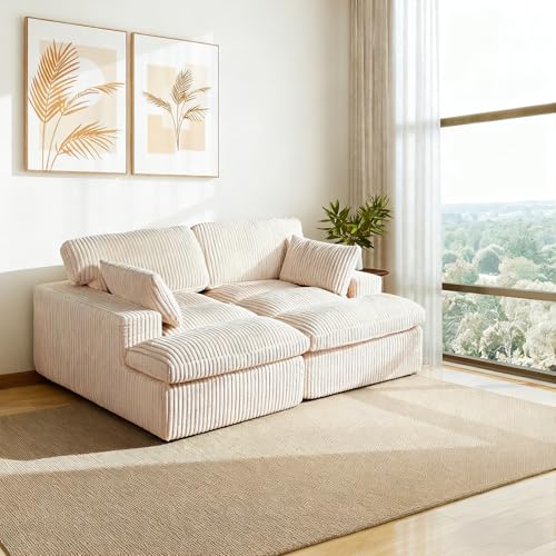 FLITI - Sofá convertible de 2 plazas, sofá modular, sofá de pana, sofá convertible con cojín de muelles, para salón, oficina, dormitorio (blanco 2 plazas)