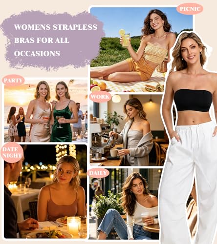 VRCOMFY Strapless Bras for Women Wireless Non-Padded Bandeau Bra Seamless Non-Slip Invisible Bralette Including Clear Straps Black XS — view 6