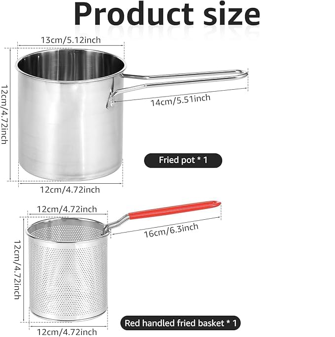 Image of Small Deep Frying Pot with Strainer Basket - 1200ml Stainless Steel Pan with Handle