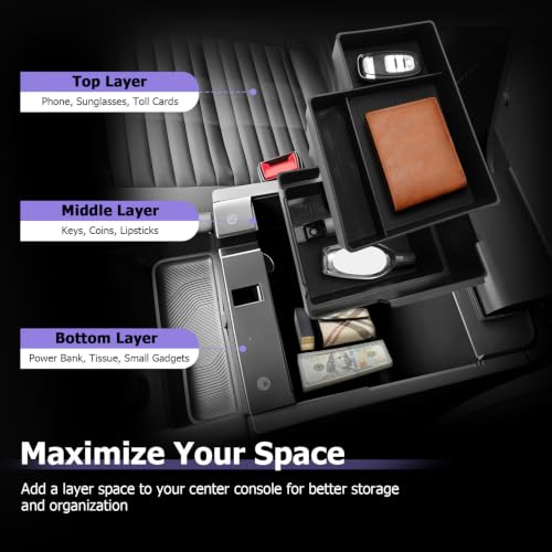Image of LUWU for 2026 Explorer Center Console Organizer Accessories | for 2025 2026 Ford Explorer Front Armrest Storage Box Armrest Console Storage Box Insert Tray Coin Container 3-Pack