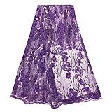 Tngan Sequin Lace Fabric Elegant Embroidery Floral African Lace Glitter Nigerian Tulle Net for Sewing Wedding Dress, 5 Yards, Purple