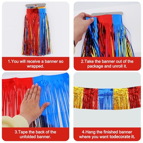 Image of BEISHIDA 3 Packs Metallic Foil Fringe Garland Gold Red Blue Wall Hanging Tinsel Fringe Banners for Car Floats Birthday Baby Bridal Shower Wedding Graduation Holiday Party Decoration(30 Feet)