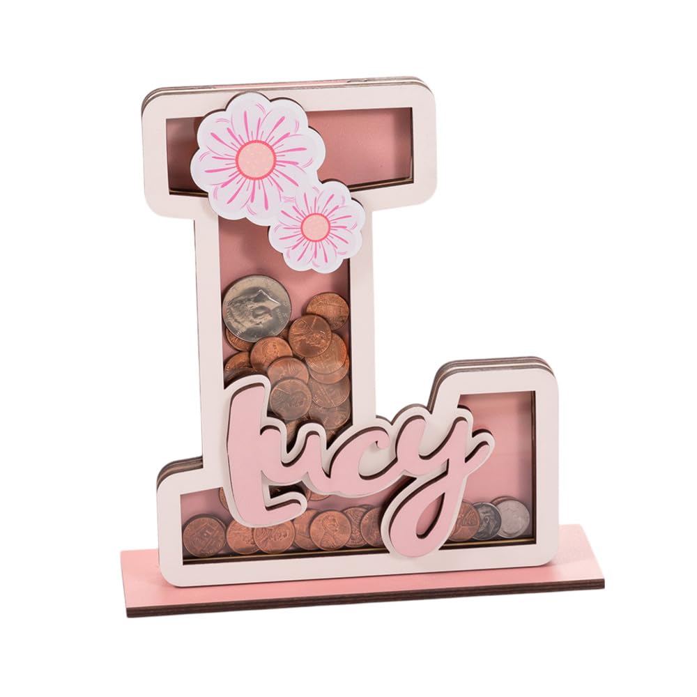 BYFDIY Custom Piggy Bank for Kids Wooden Personalized Letter Piggy Bank for Girls Boys Cute Name Coin Band for Son Daughter Birthday 12 Colors