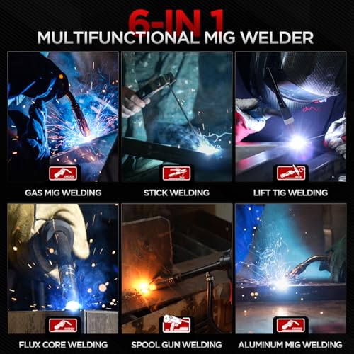 Image of ANDELI 205A MIG Welder, 6-In-1 Multi Process Gas MIG /Spool Gun MIG /Flux Core MIG /Spot welding /Lift TIG /Stick Aluminum MIG Welding Machine With Large LED Display,110 /220V Dual Voltage Welder Machine