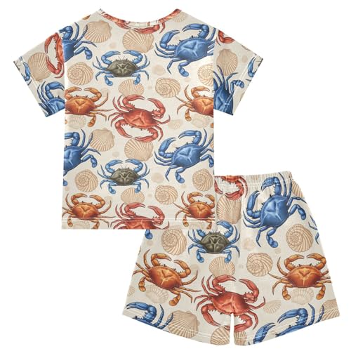 Pajama Short Sets Marine Life Colorful Crabs Soft Cotton Summer Sleepwear 2 Piece PJS Size 5-14T2