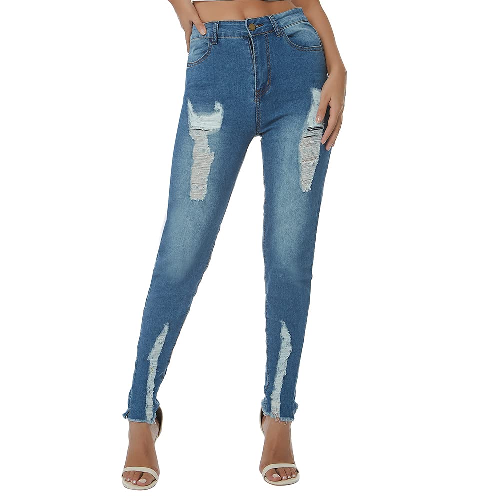 LONGBIDARipped Jeans for Women High Waisted Stretch Skinny Denim Leggings Pants