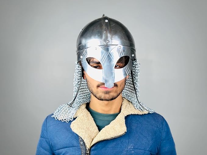 Elmetto vichingo in maglia metallica | Casco medievale in acciaio calibro 18 forgiato a mano | Miglior regalo