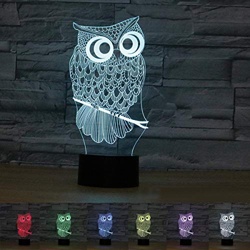 Coolzon 3D-lamp led-bedlampje voor kinderen, USB-oplaadlampen, sfeerlicht, 7 kleuren naar keuze, uil nachtlampje, gaming accessoires