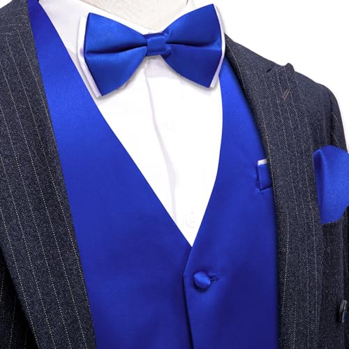 Image of Barry.Wang Mens Suit Vest Bow Tie Set 4PCS Formal V-neck Slim Fit Casual Solid Color Waistcoat Wedding Party Tuxedo