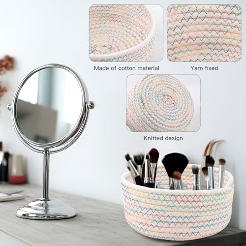 2er Set Aufbewahrungskorb Baumwollseil Geflochten runde körbchen organizer körbe Geflochte Aufbewahrungskorb für Badezimmer Wickeltisch Zubehör Flechtkorb Baumwolle Deko Kinderzimmer Spielzeug