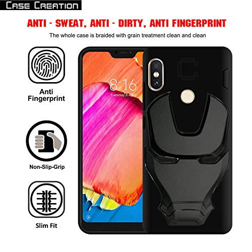 Image of COVERLY Official 3D Touch Feel Trending Marvel Avengers Logo Mask Soft Rugged Grip Iron Man Super Power Cartoon Movie Engraved Silicone Matte Back Cover for Xiaomi Redmi Note 6 Pro - Black