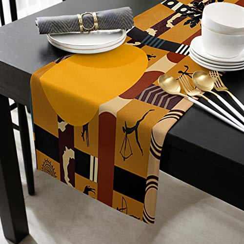 Leohome African Black Woman Cotton Linen Rectangle Table Runners 13''X70'', Elephant And Giraffe Luxury Table Runners For Wedding Party Banquet Dinner Decor #TOP1