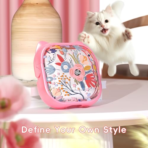 Image of for AirPods 4 Case with Cleaning Kit, Cute Cat Ear Print Design & Cute Buckle, Inverted Phone Holder Design, Top Safe Lock Buckle Design, for Girls AirPods 4 case 2024,Clear Flowers
