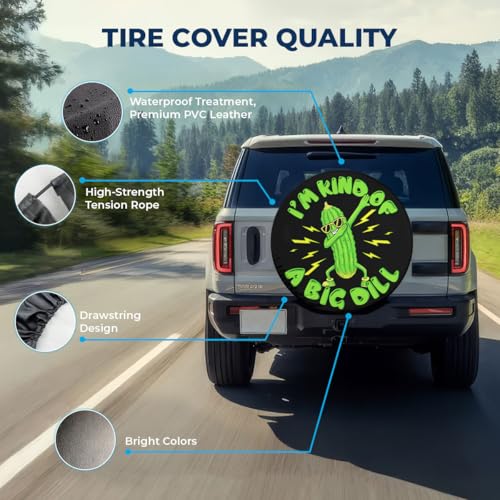 Image of GENANY Funny Pickle Dill Spare Tire Cover for RV Trailer, Waterproof, No Camera Hole, Size 15 Fits 27-29 Inch