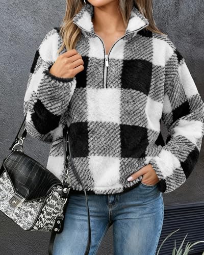 Image of BTFBM Women Sherpa Pullover Quarter Zip Long Sleeve Fluffy Soft Fleece Jackets Sweaters Sweatshirts Hoodies Outwear Coat