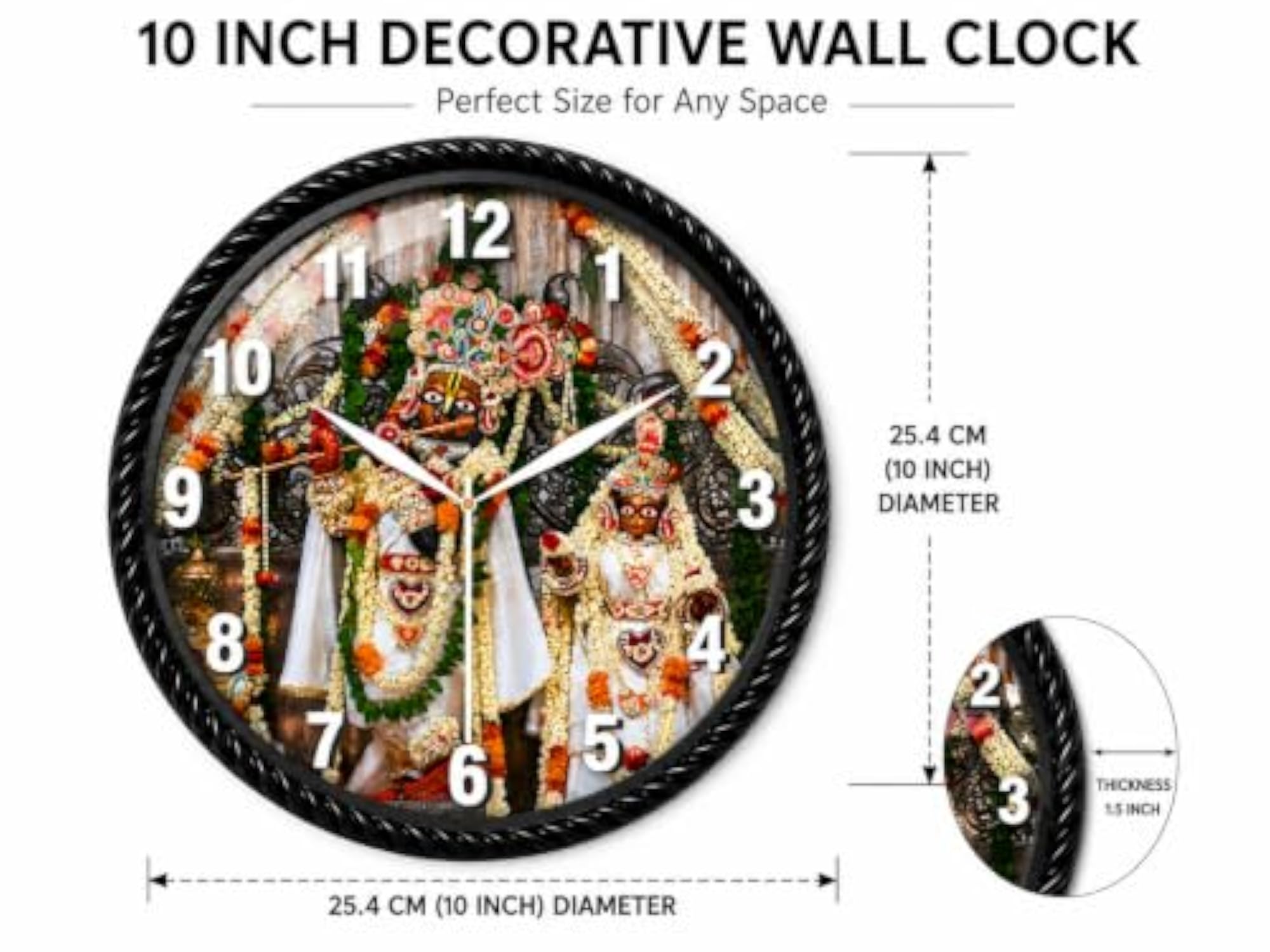 10 Inch Analog Govind Dev Ji Wall Clock for Hall