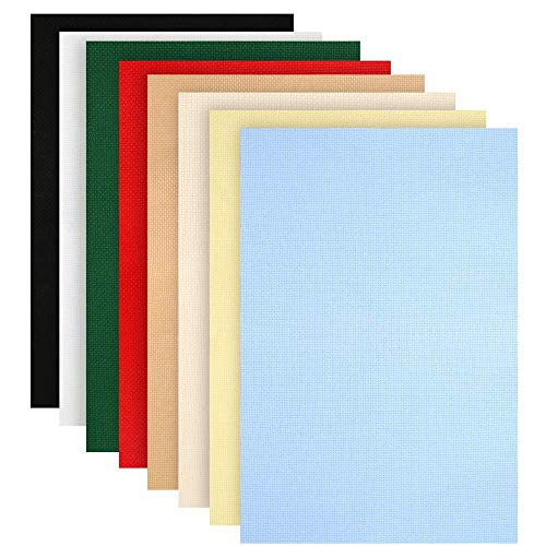 Caydo 8 Pieces Aida Cloth 8 Color 14 Count Classic Reserve Cross Stitch Fabric, 12 by 18-Inch