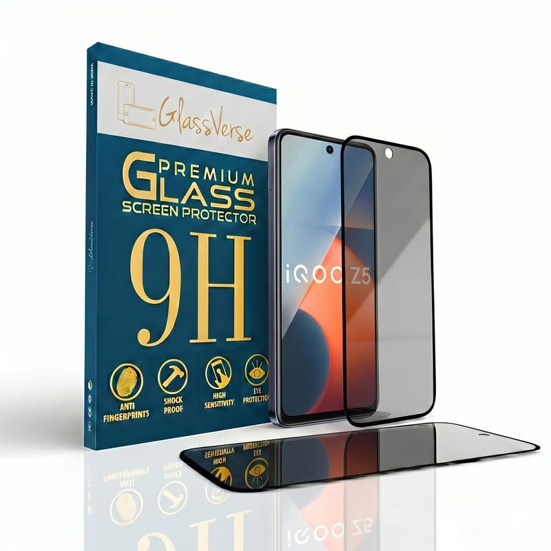 Image of GlassVerse Ultra Privacy Tempered Glass For Iqoo Z5 5G (Pack Of 2) with Free Installation Kit. Edge To Edge. (In-Screen FingerPrint Lock will not work with the Privacy Guard) - 6.67 inch
