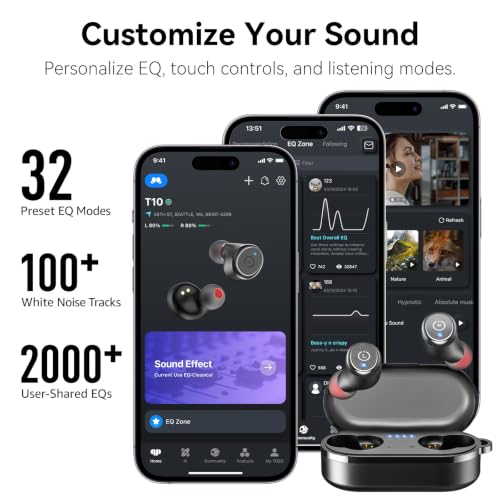 Image of TOZO T10 Wireless Earbuds Bluetooth 5.3, IPX8 Waterproof, 55H Playtime | Powerful Bass Sound with APP EQ Customization, Ergonomic In-Ear Fit, Wireless Charging Case for Sports, Travel and Daily Use