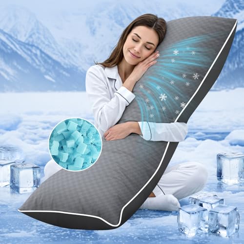 YZ HOME Cooling Body Pillow for Adults- Pillow Insert with Shredded Blue Memory Foam, Soft Support for Side Sleepper, Pregnant Women, Back Pain Relief, Washable Pillowcase (20x54 Inch, Grey)