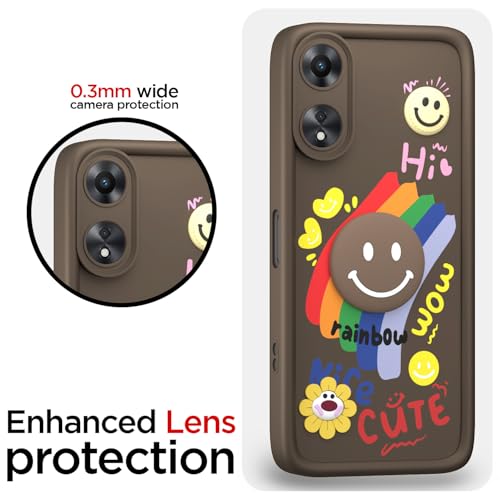 Image of Pikkme Back Cover for Oppo A78 5G | Soft Silicone| Cute Rainbow Smile & 3D Cartoon Flower Design | Shockproof Raised Camera Protection Bumper Case (Brown)