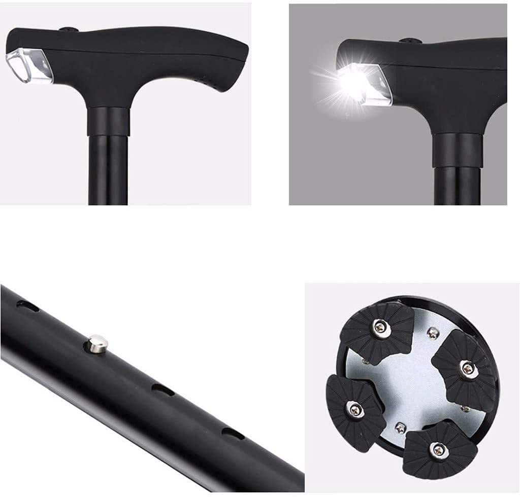Muleta Plegable de Aluminio con Luz LED Bastón para Caminar Bastón de Escalada de Cuatro Ángulos muleta-11.19 Interesting