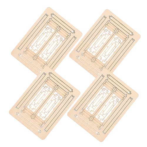 GETAJGHSD 4個 中式建築模型用木製窓枠 手作り精密クラフト 移動可能シャッター付き ドールハウス窓枠 チュア風景装飾