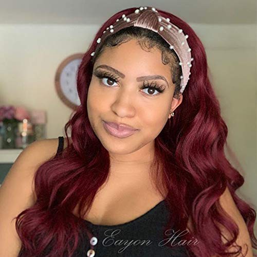 Headband Wig Human Hair Curly Wigs 10A 99J Human Hair Wig Brazilian Virgin Hair Wigs 99J Body Wave Wig Human Hair Color None Lace Front Wigs Human Hair Color Machine Made Burgundy Human Wig 16"