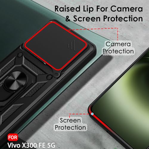 Image of TheGiftKart Tough Armor Bumper Back Cover Case for Vivo X300 FE 5G | Kickstand & Ring Holder | 360 Degree Protection Back Case Cover for Vivo X300 FE 5G (PC & TPU, Rotating Camera Cover, Black)