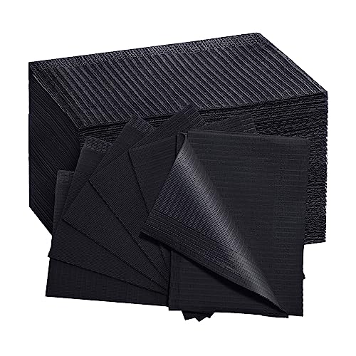 Ezeelai EL-DBNB Black Dental Bibs Disposable Dentist Bibs 13 Inch X 18", 50 Pcs Patient Bibs Tattoo Paper Npkins 3 Ply Waterproof Dental Bib Sheets Dentist Or Medical Tray Cover And Nail Table Cover cover