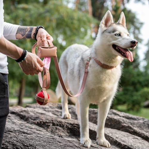Image of Hidemont Dog Poop Bag Holder for Leash, Durable Leather Leakproof Pet Waste Bag Dispenser for Leashes, 20 Bags Included (Peony Pink)