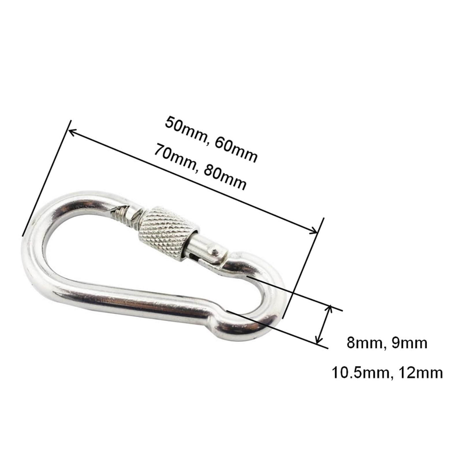 5 pezzi moschettoni gancio clip in acciaio inossidabile 304 50mm 60mm 70mm 80mm lunghezza moschettoni da arrampicata in acciaio inossidabile marino in vendita(6X60mm)