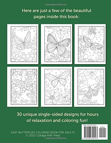Butterflies Coloring Book for Adults: Easy Large Print Beautiful Butterfly and Flower Designs for Beginners and Teens through Seniors - Image 2