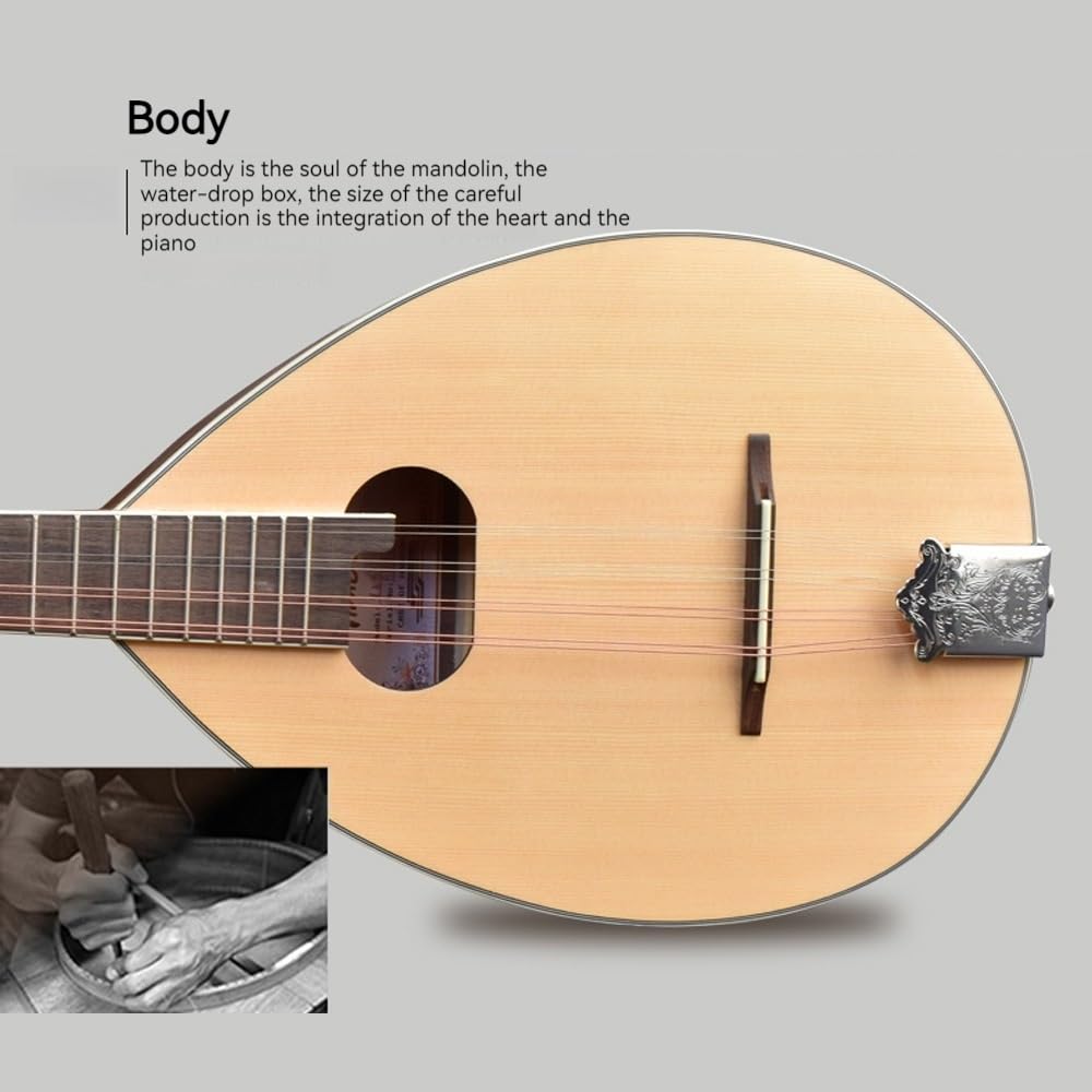 Mandolino tenore a goccia d'acqua, Octave, corpo in legno originale, 8 fili, pannello in abete, adatto per principianti e professionisti