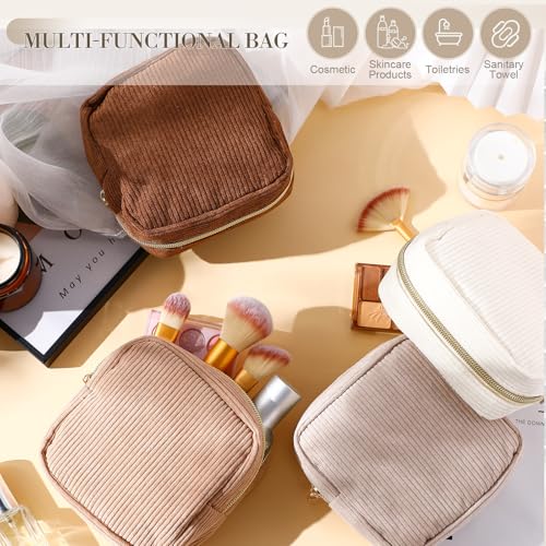 Image of Dansydaisy 4 Pcs Sanitary Napkin Storage Bag Corduroy Period Bag for School Teen Mini Makeup Preppy Cosmetic Wallet Set for Women Teacher Portable First Period Cute Pad Pouch with Zipper