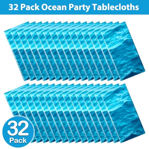 Image of Irenare 32 Pieces Ocean Plastic Tablecloth 54 x 108 Inch Blue