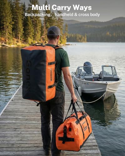 Gonex Waterproof Duffel Bag, 90L Heavy Duty Dry Duffle Bag with Reinforced Thickened Bottom, 3-in-1 Convertible Large Travel Backpack for Kayaking, Motorcycle, Camping & Boating, Orange - Image 3