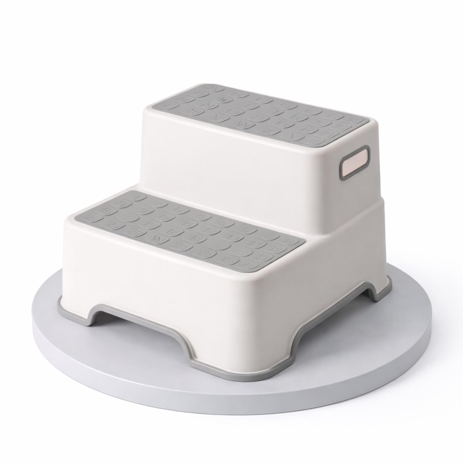 Greenfields Kids Step Stool Double Layer, Non-Slip Toddler Footstool with Rubber Base, Reinforced Design, Educational Letters Surface, Bathroom Sink Stool - Grey