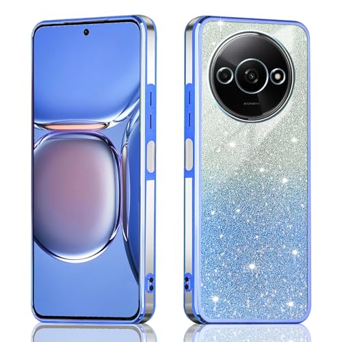 JNERBUYI Cover Protettiva per Xiaomi Redmi A3, Custodia per Telefono Antiurto, Guscio Elettrolitico Squisito, Cover Bumper Glitterata per Ragazze. Blu